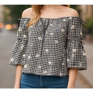 MM by My Michelle NWT Women Crop Top SZ Large 3/4 Bell Tie up Sleeve Shirt Boho